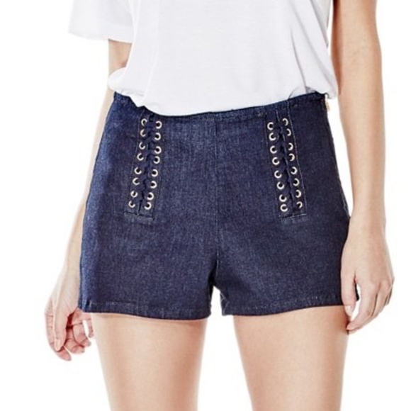 GUESS Push Up stretchy lace up denim shorts 28